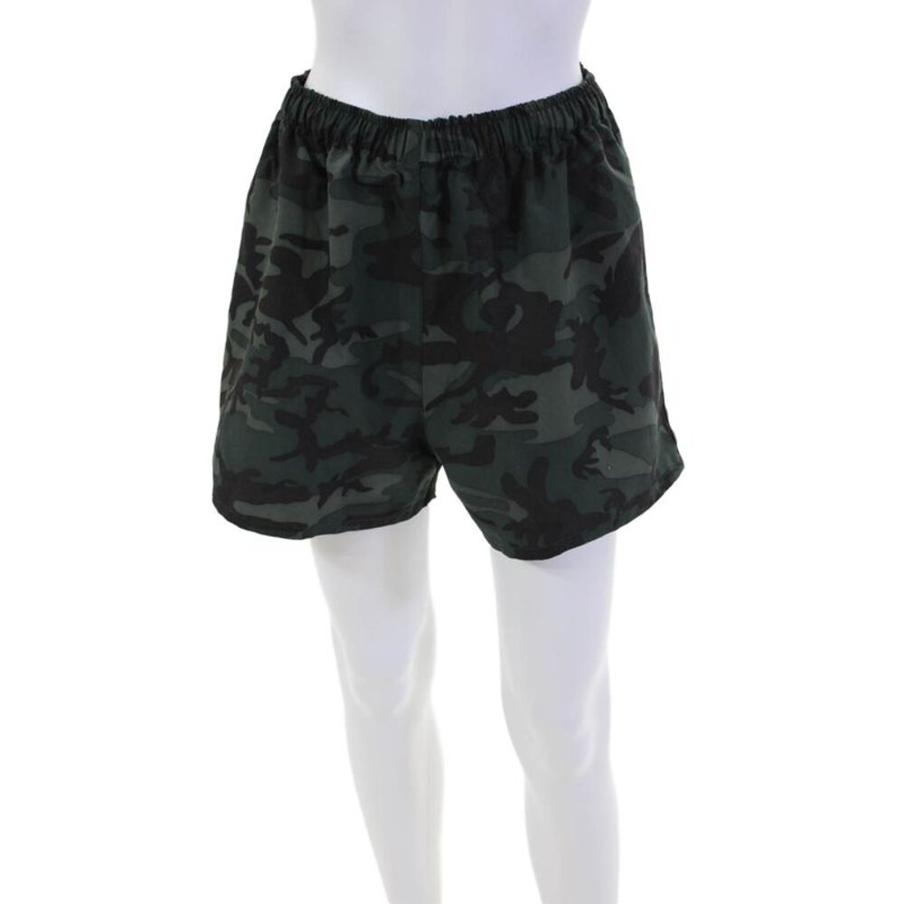 Kimberly Taylor Womens Camouflage Drawstring Waist Athletic Shorts Green Size M